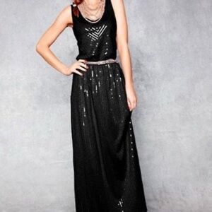 Garnet Hill Black Sequin Maxi Dress